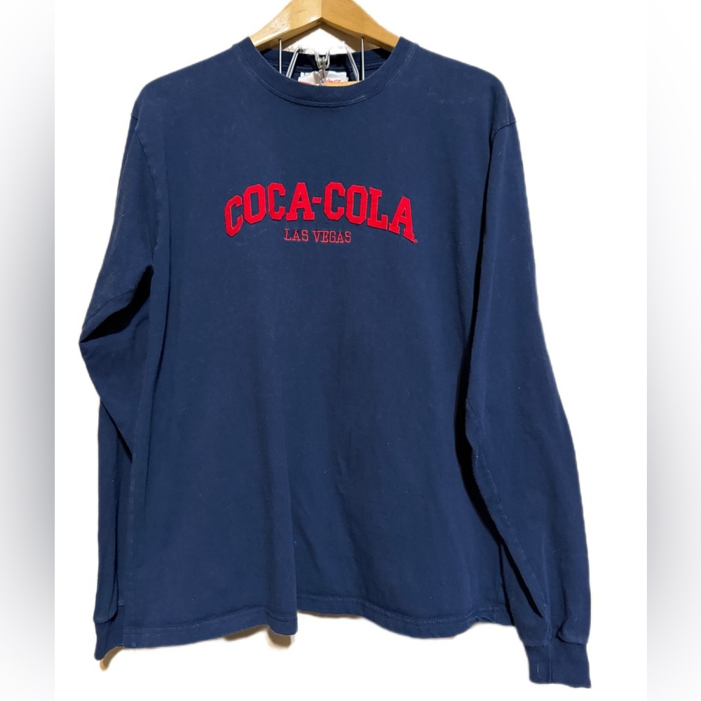 Vintage‎ Coca-Cola Las Vegas Long Sleeve Jersey Sweater Size Large Red Blue